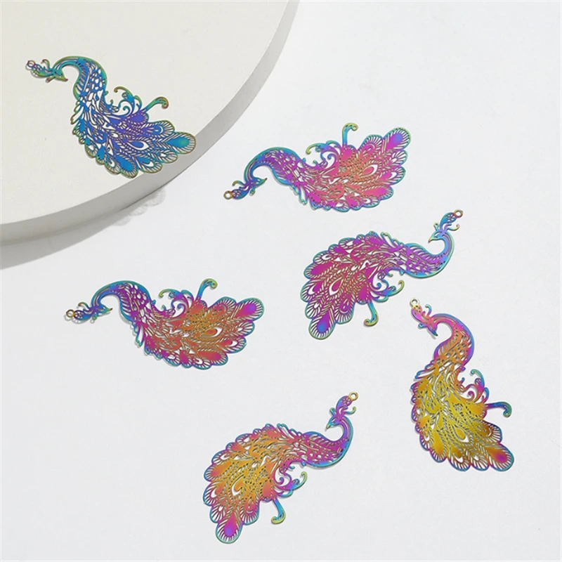 20Pcs/Lot New Creative Stainless Steel Colorful Animal Peacock Charms Connectors DIY for Earrings Jewelry Findings Accessories