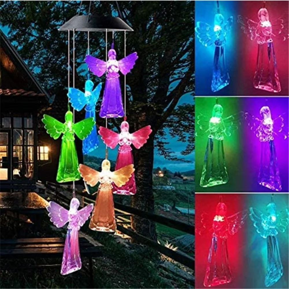

Wall Hanging Decor Hanging Solar Angel Wind Chime Colorful ABS LED Wind Chime Decorative Color Changing Wind Chime Patio Yard