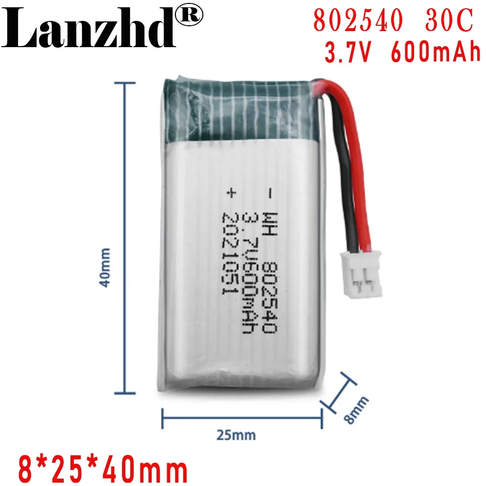 

30C High rate Li polymer Lithium Battery 802540 600mAh For Drone model airplane model Polymer 40*25*8mm