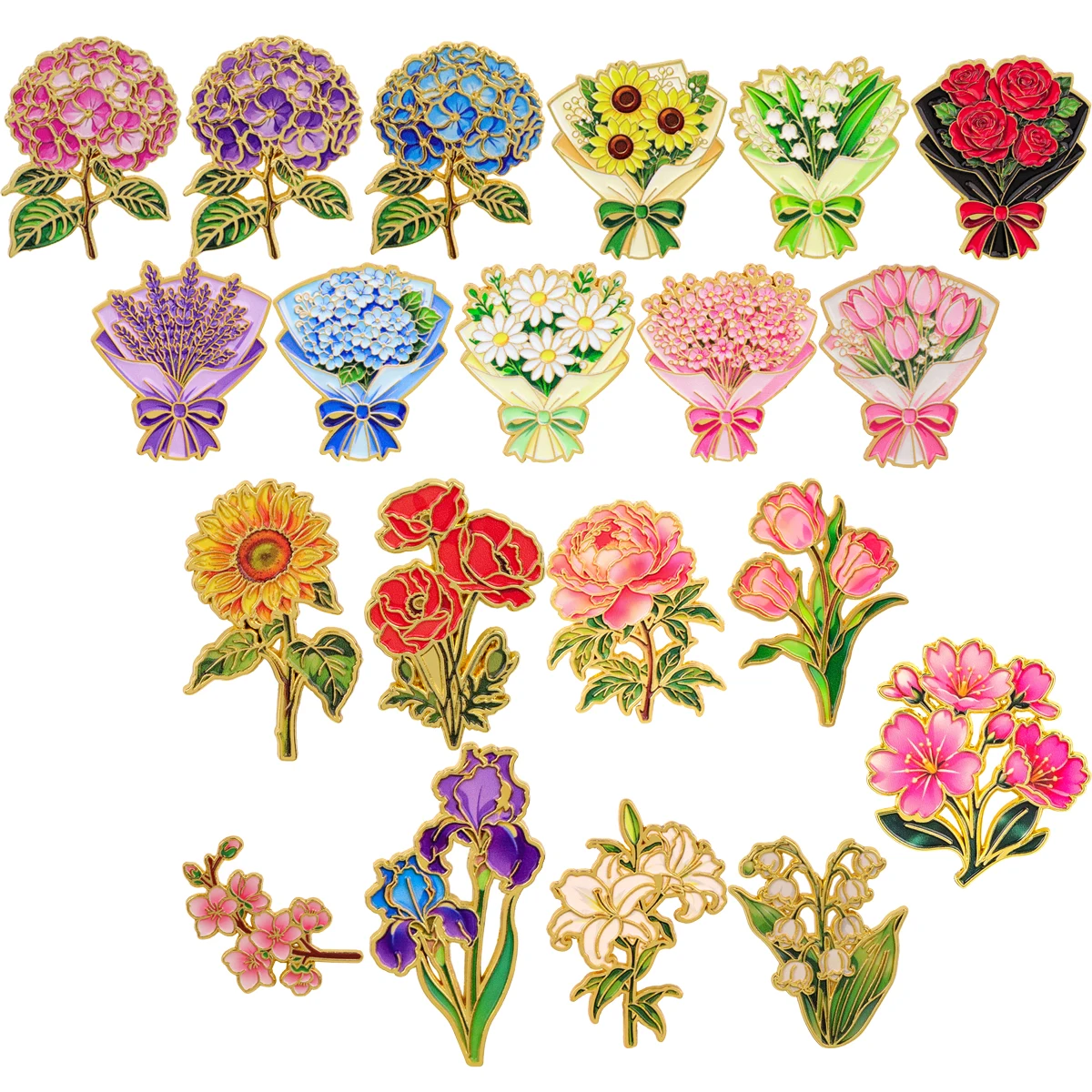 Broche en émail motif dessin animé Fleur de pêcher, Hortensia, Rose, Tulipe, Coquelicot, pour revers, sacs à dos, vêtements, bijoux, cadeaux et amis