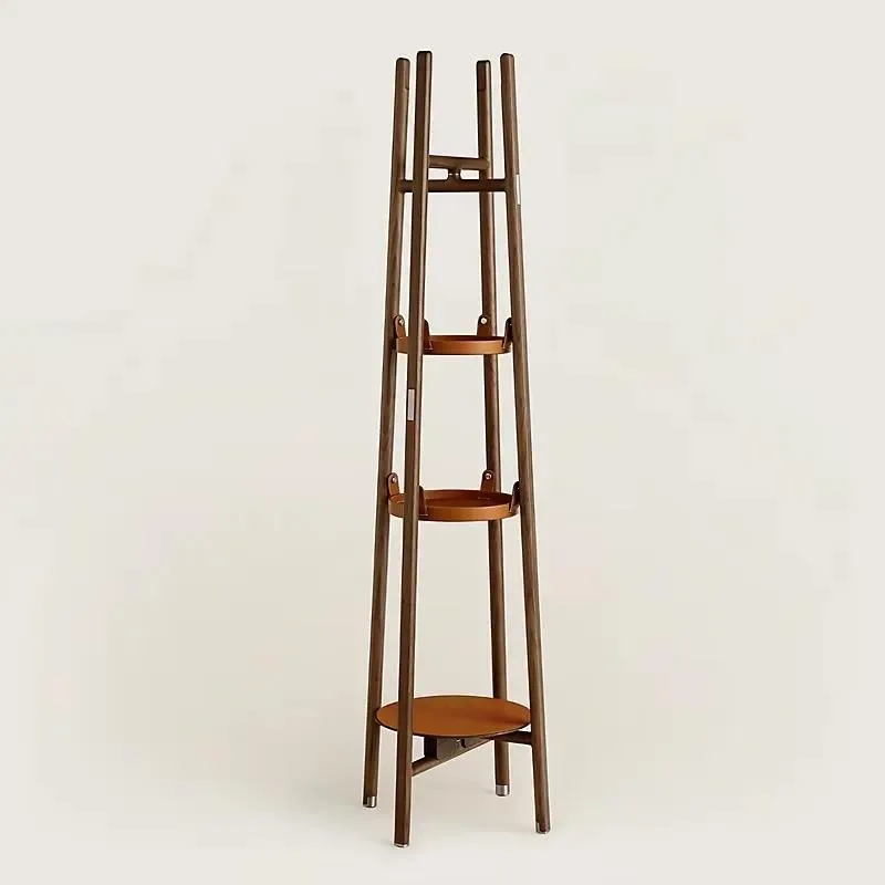 Luxury Solid Wood Vertical Rack Multi Layer Saddle Leather Tray Entrance Clothes Hats Display Stand Suitable For Home