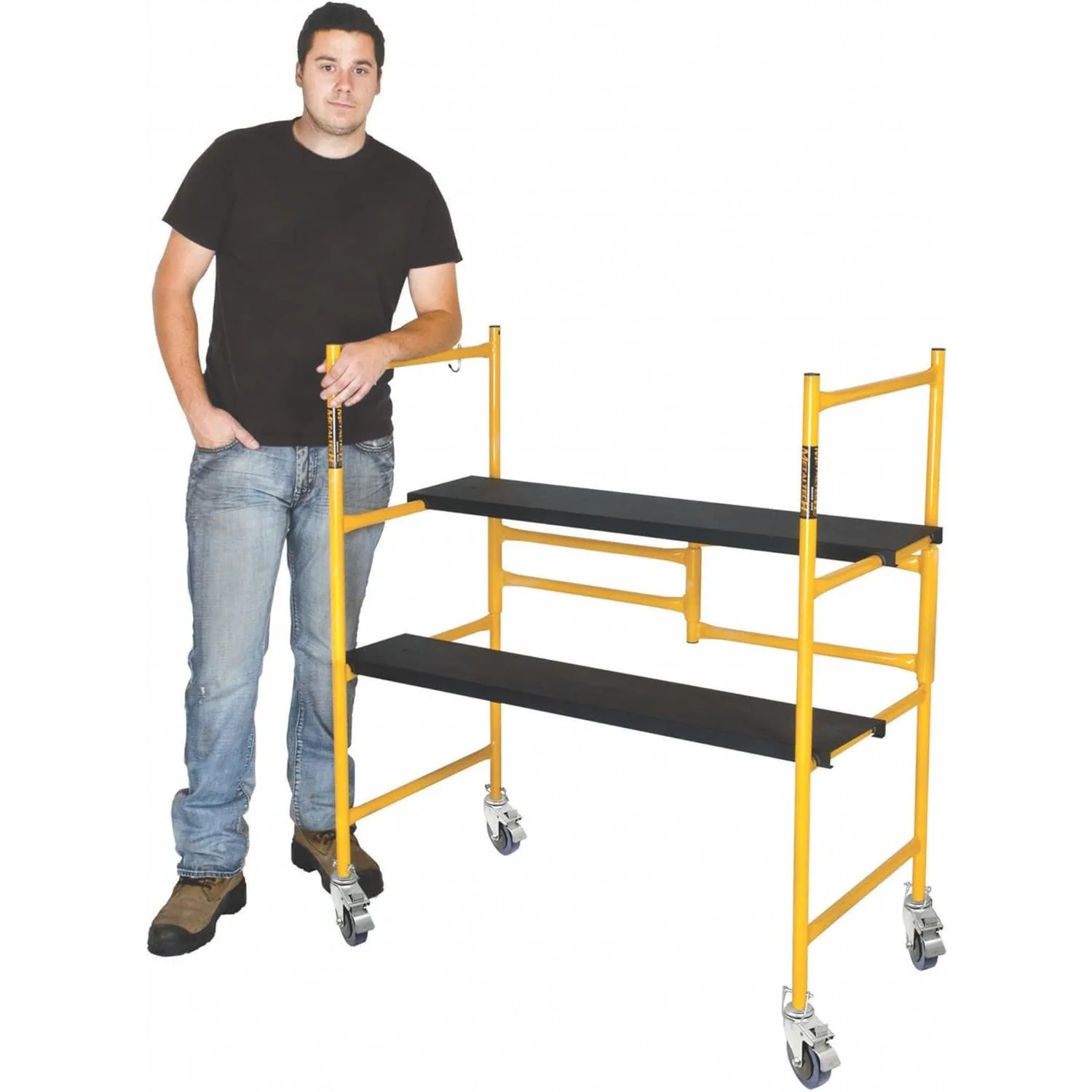 MetalTech steigerplatform, 9 ft bereik, capaciteit van 500 lbs met borgwielen, geel