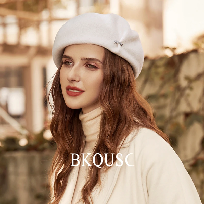 Women\'s Wool Beret Elegant Ladies British Vintage Painter Hat High Quality Woolen Solid Color Warm Felt Hat Berets Cashmere Caps