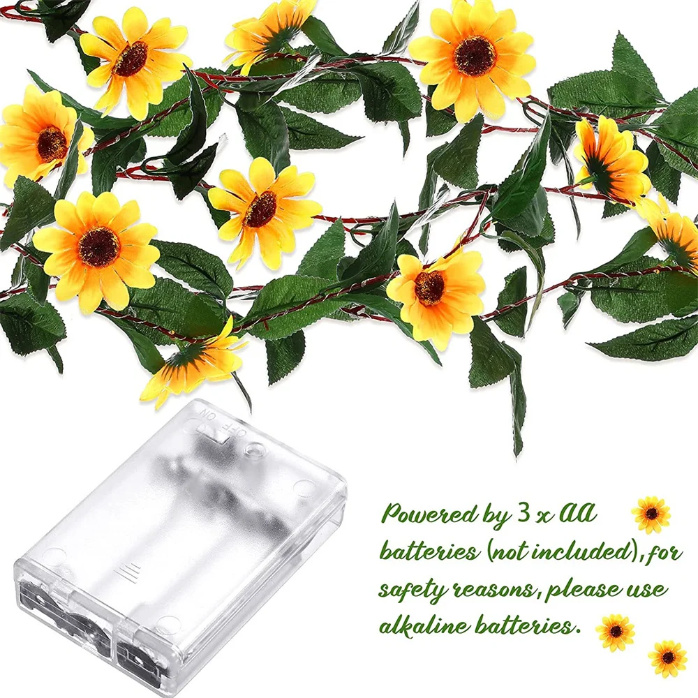 USB/Battery Operated Sunflower Fairy Lights 2M 20LED Artificial Flower Garland String Lights For Christmas Garden Home Decor