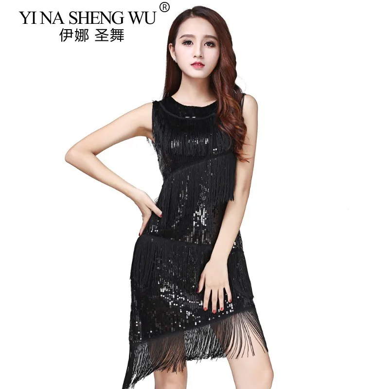 Vestido de baile latino sin mangas para mujer, vestido de baile de salón de Salsa Tango con borlas, traje de práctica de competición de baile latino