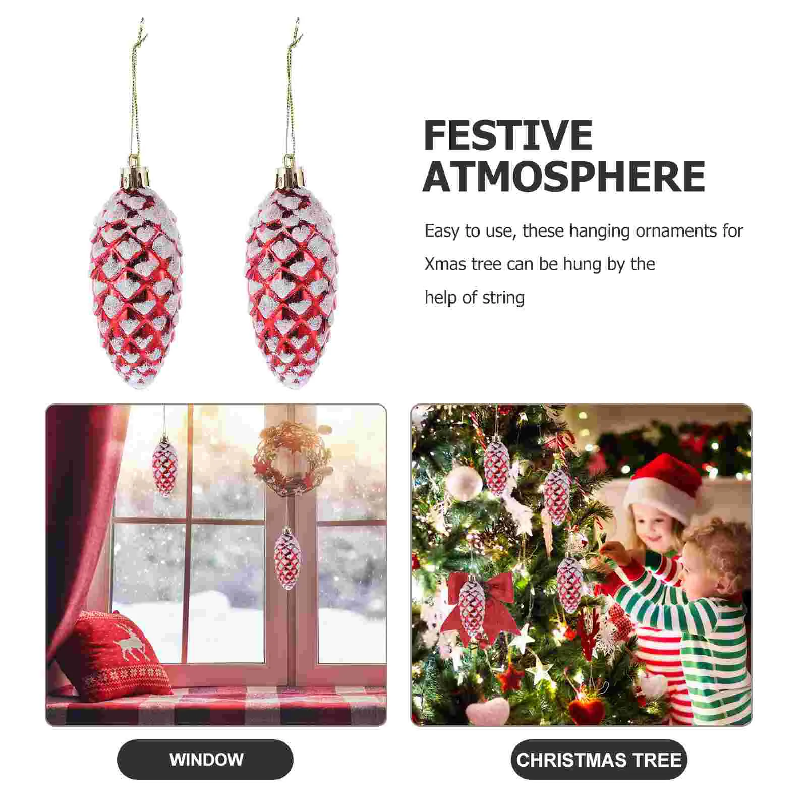 10 Pcs Christmas Decoration Plastic Painted Pine Cone Balls Tree Trees Pendant Ornaments Hanging Decorations Xmas