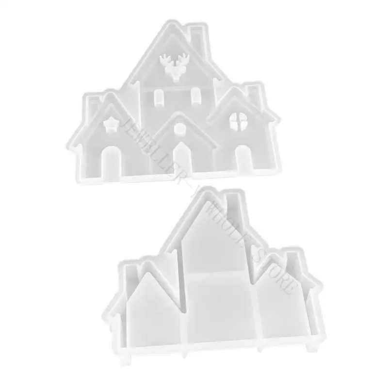 R7UF Resin and Plaster Silicone Mold, Deer House Two Piece Casting Set for Cement Crafts, House DIY Display Piece for Craft