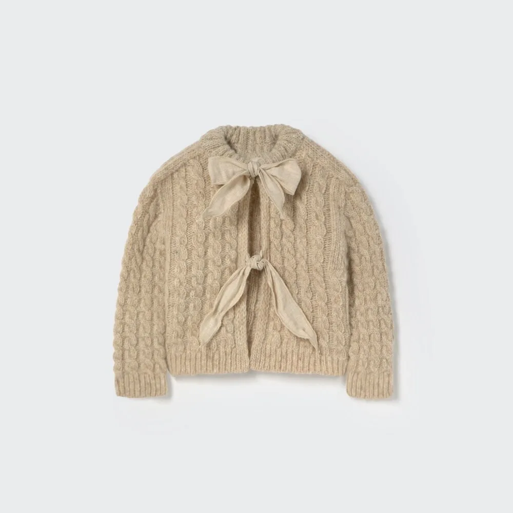 

Christmas Cute Bow-Tie Girls' Cashmere Sweater New Autumn Winter Versatile Outdoor Girl Open Cardigan Children's Clothing