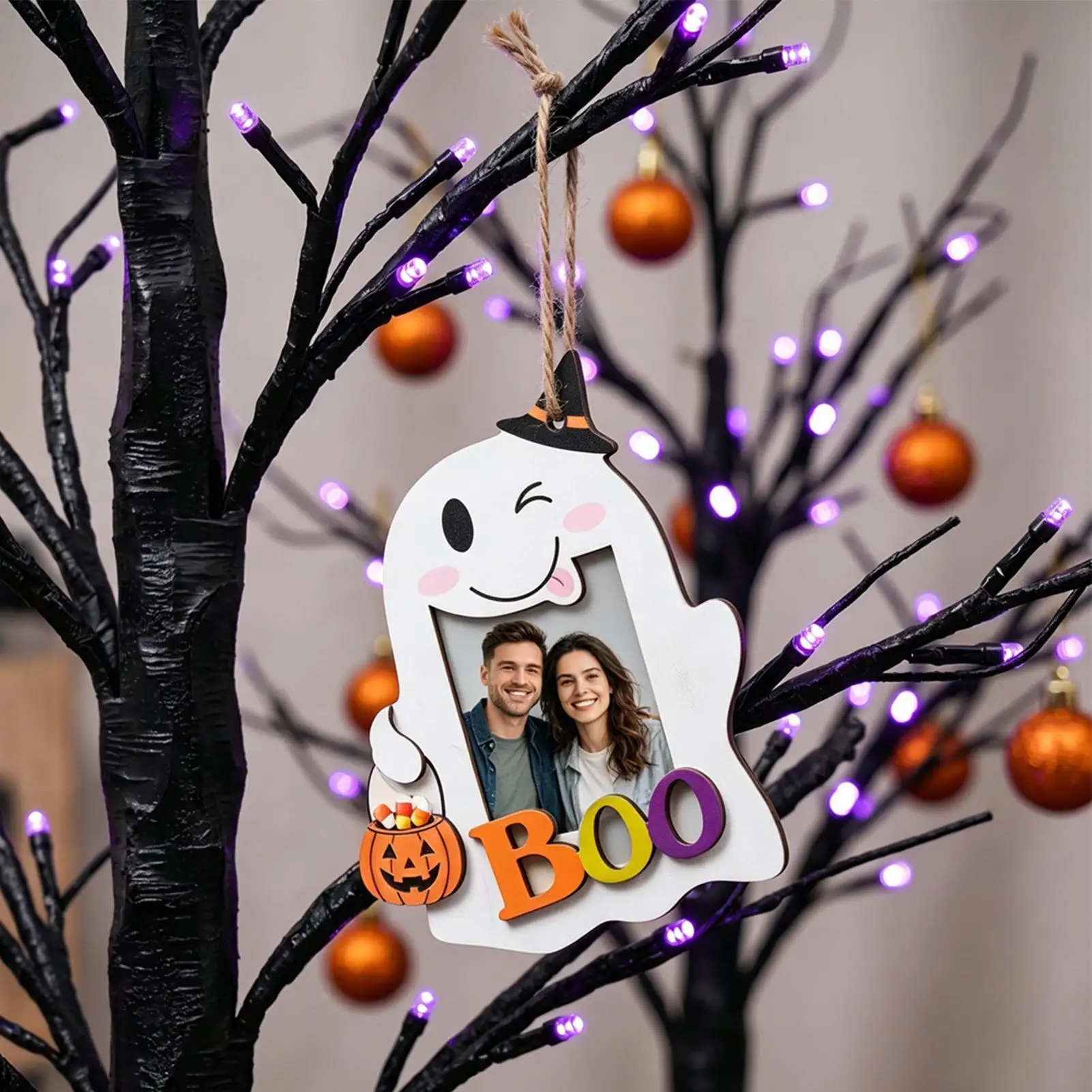 Picture Frame Ghost 5 Pieces Wood Halloween Decor Hangable Photo Frame Ornament For Homeowners Renters Home Office Dorm Living