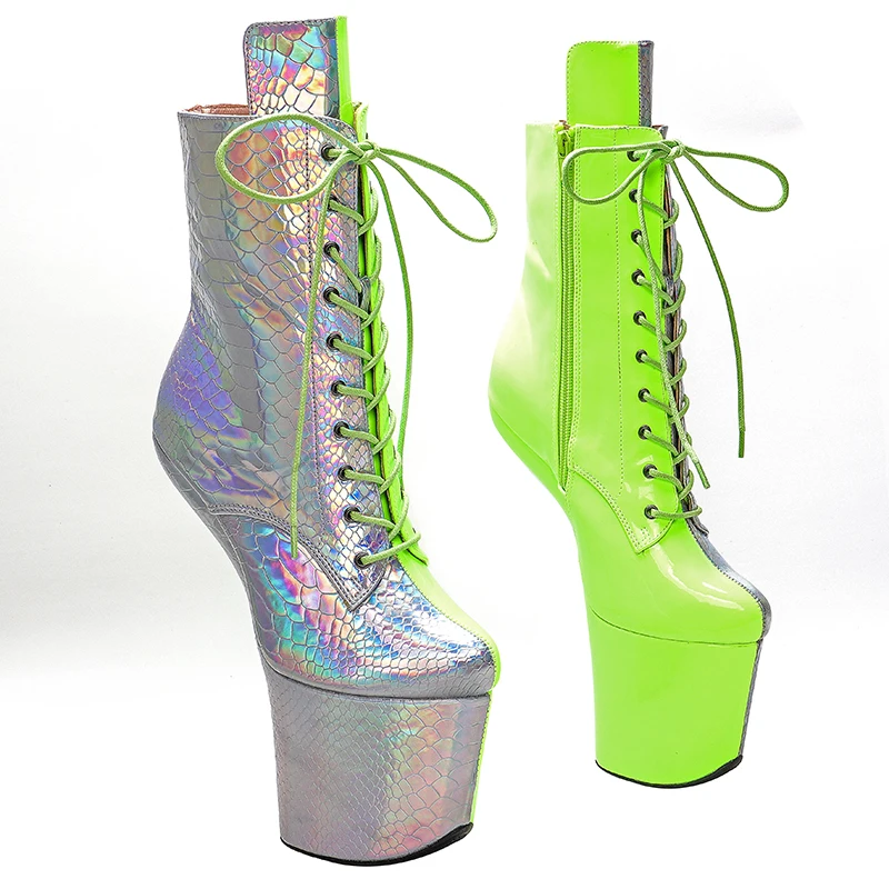 LAIJIANJINXIA New shinny Snake PU Upper Platform Ankle Boots Sexy Exotic heelless pole dance shoes 018