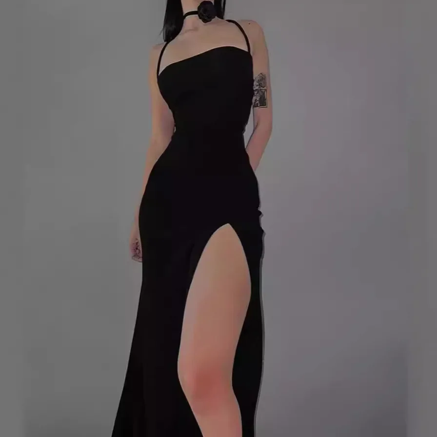 섹시한 미디 드레스 여름 여성 streetwear 고딕 백 레이스 업 홀터넥 하이 웨이스트 bodycon 드레스 민소매 partywear 여성 원피스