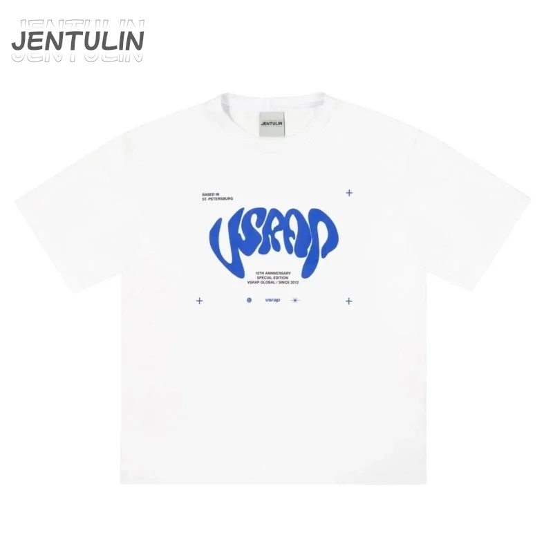 

Vintage Letter Print T-Shirt Short Sleeve Punk Y2k Streetwear Hip Hop Goth Grunge Cotton Tops Fashion Black Trash Men's Clothing