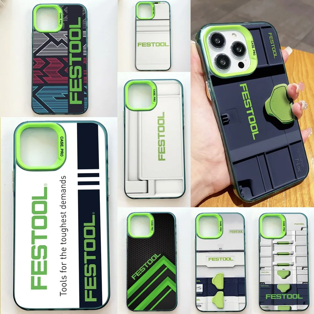 Cool Toolbox Festool Phone Case For IPhone 13 12 11 15 14 Pro Max Plus Lens Creative Border Silver Plated Inside Hard TPU Cover