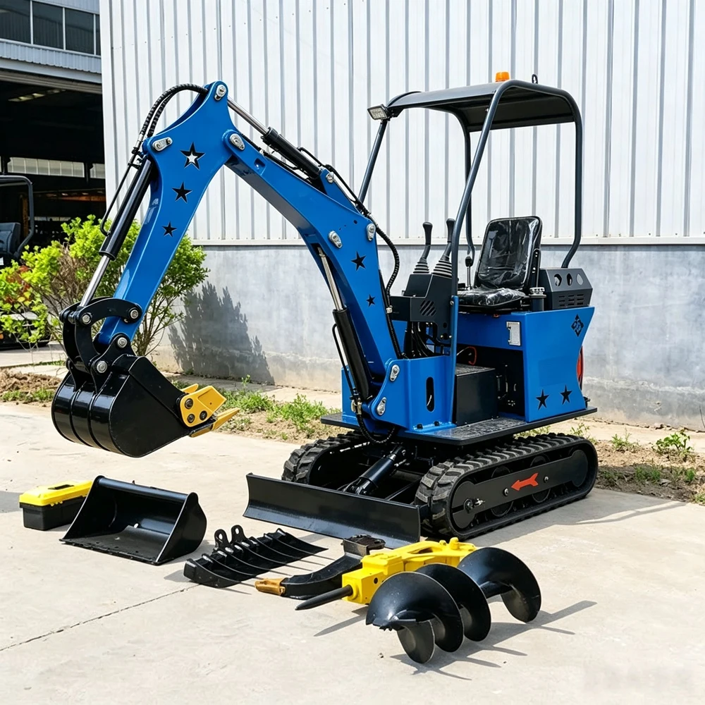 Дизельный мини-экскаватор 1,7 тонны с двигателем Kubota/Yanmar и траншеекопателем для строительства, дома, сада. Быстрая доставка.