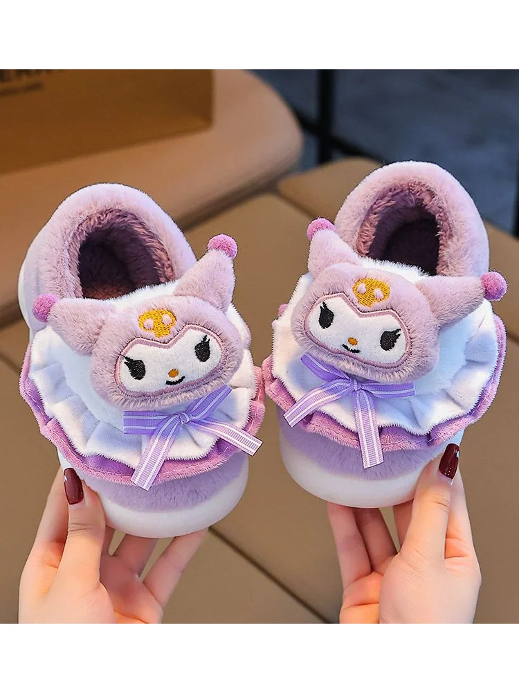 

Hot Sanrio Kuromi Child At Home Slippers Kawaii Anime Casual Student Thickening Soft Sole Non-Slip Comfort Plush Slippers New