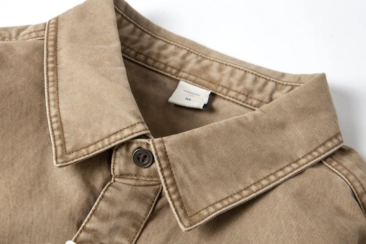 قميص قطني طويل ياباني عتيق مغسول - 100% قطن متعثر مريح للجنسين قميص سترة عمال خريف 2025