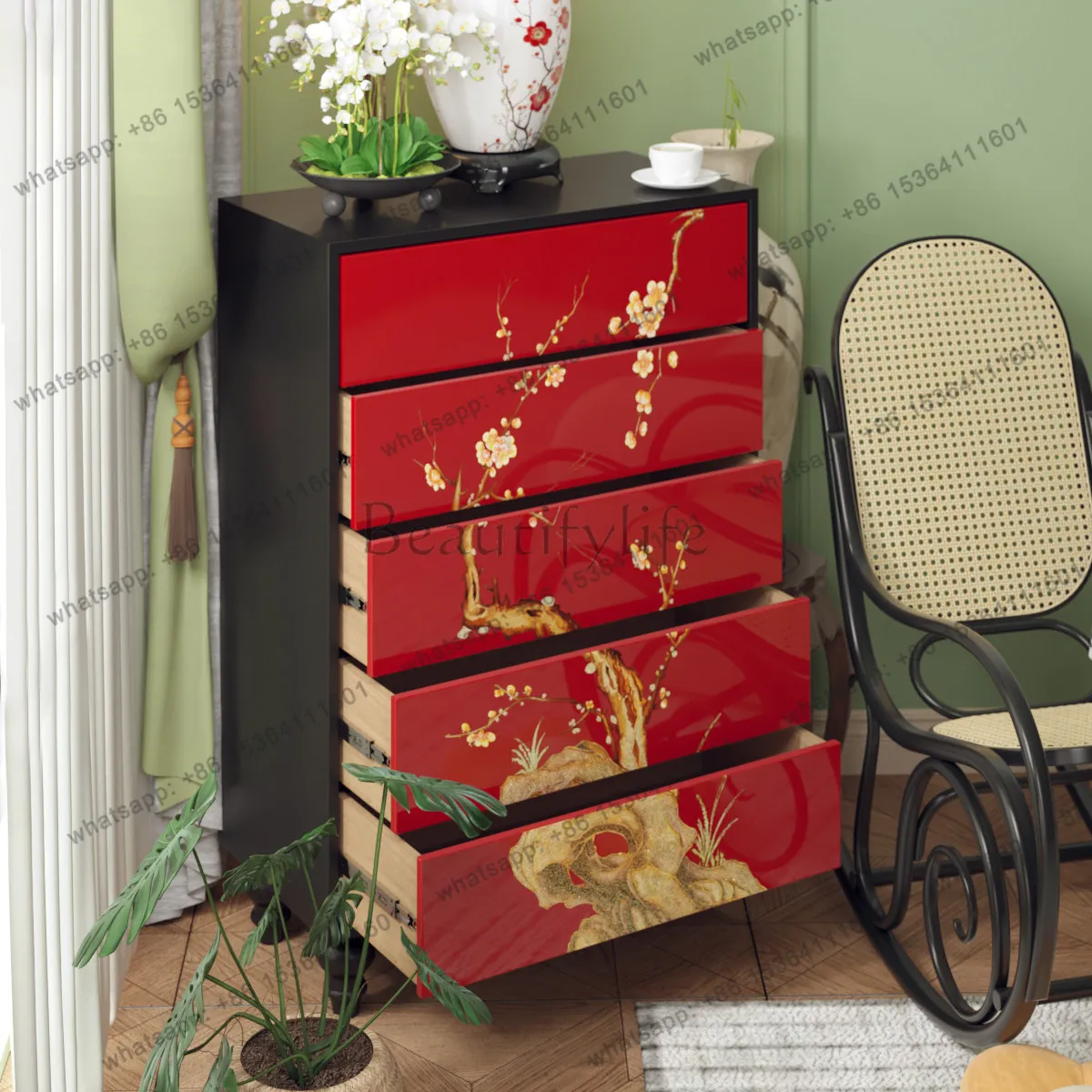 2026 New Chinese Cabinet Bedroom Locker Living Room Chinese Style Entrance Cabinet