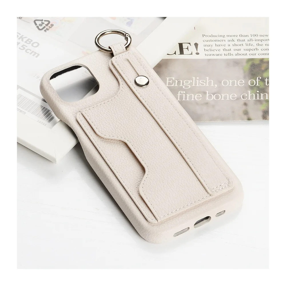 Card Slot Wrist Strap Leather Phone Case For iPhone 16 15 14 13 12 Pro Max Litchi Grain All-inclusive Cover