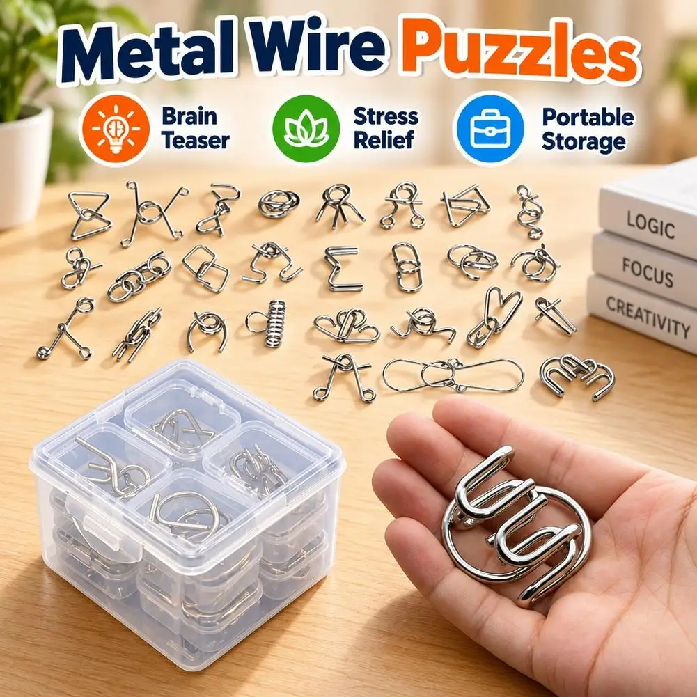 Metal Puzzle Mind Brain Teaser Magic Wire Rings Puzzles Game IQ Logical Ability Training Stress Relief Toy for Children Adults