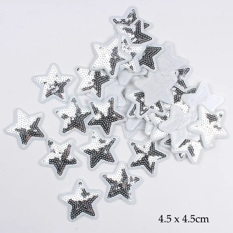 11 Systle 5pc Embroidered Sequin Small Star Patches for Clothing Iron on Clothes Smile Gold Silver Appliques Stripes Sticker Diy