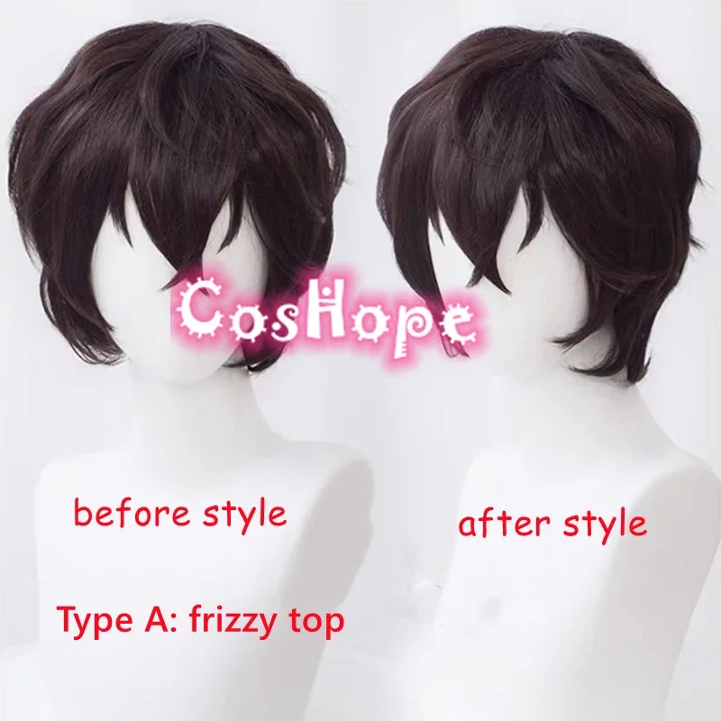 Dazai Osamu Cosplay Wig Short Dark Brown Wig Cosplay Anime Cosplay Wigs Heat Resistant Synthetic Wigs