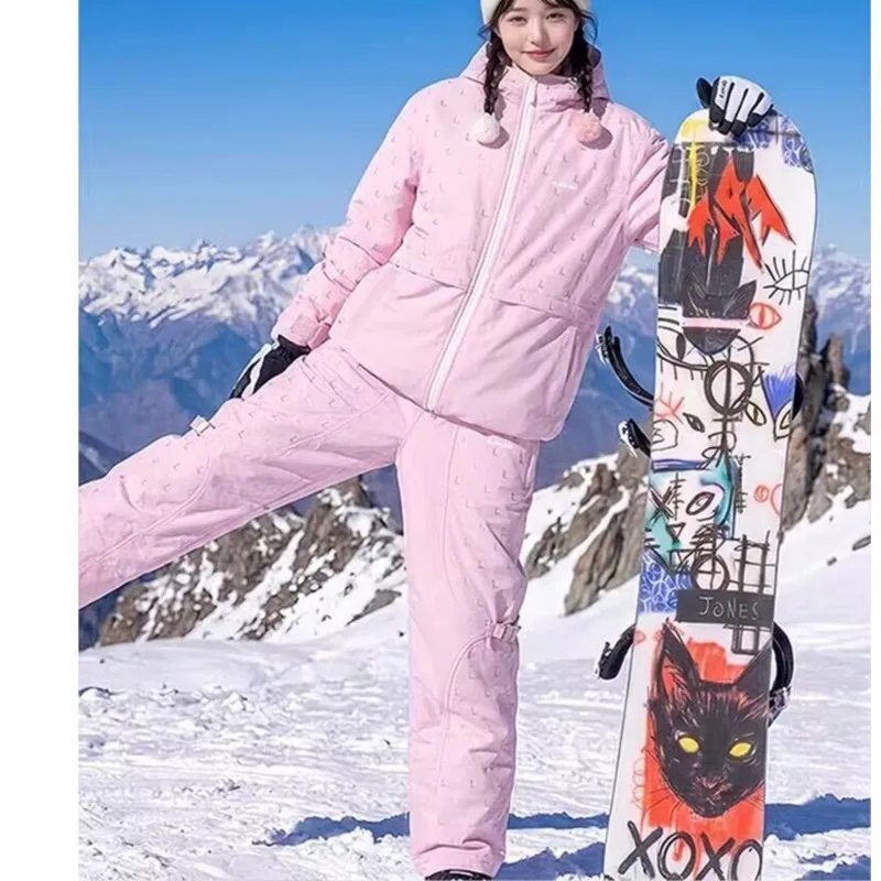 Pink Ski Suit Autumn and Winter New Super Nice Windproof Waterproof Ski Jackets and Pants Set сноубордический костюм женский