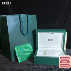 Customized KERLA High Quality Green Wooden Watch Box Elegant Leather Case with Storage Microfiber Pillow with Case Package Bag