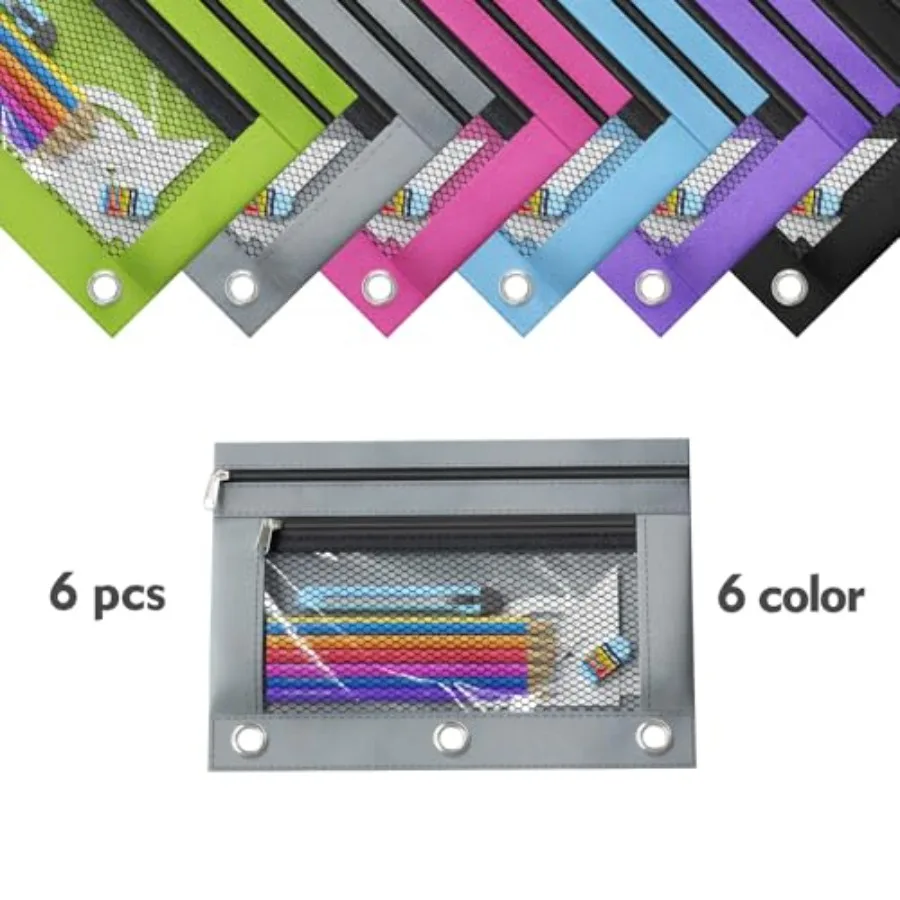 Binder Peil Pouches Peil Pouch for 3 Ring Binder Double Pocket Clear Window Peil Case for Binder Zippered Peil Pouches with Riv