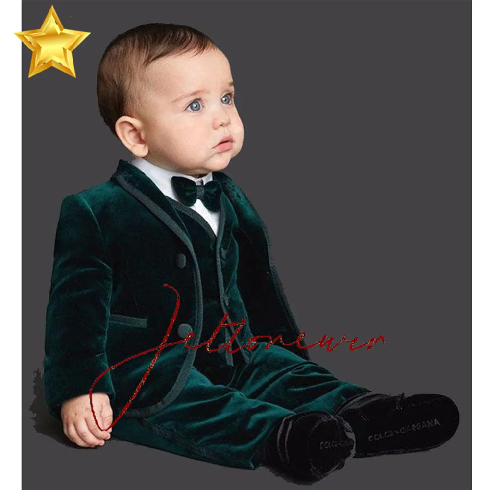 Boy Suit Velvet Set Vest + Pants + Blazer 3PCS Children Gentleman Perform Outfit Kids Suits Wedding Formal Tuxedos
