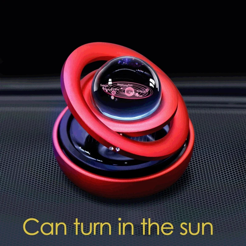 Car Solar Power Air Freshener, Aromatherapy Fragrance Diffuser Interstellar Suspension Double Ring Air Diffuser, Black