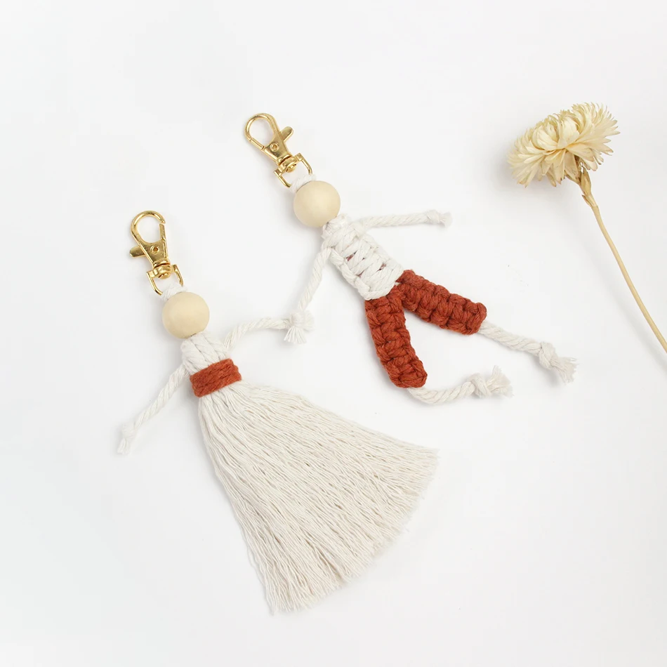 

DIY Boy Girl Keychain Macrame Kit With Tutorial For Beginner Handmade Knitting Couple Key Chain DIY Art Lanyard Pendant Craft