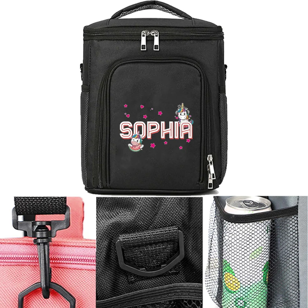 Customized Name Double Layer Lunch Bag Insulated Bento Bag Portable Large Capacity Double Layer Bento Bag Cartoon Series