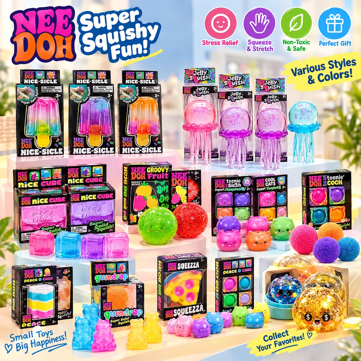 80+ pcsNee Doh Assorted Squishy Fidget Toys Stress Relief Squeeze Toy Jellyfish Anti-Anxiety Toys for Kids Adults Party Gift