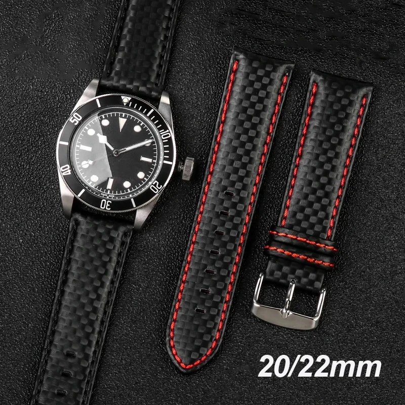 Genuine Leather Watchband for Seiko Carbonfiber Grain Bracelet for Casio Quick Release Stitching Strap 20mm 22mm Universal Belt