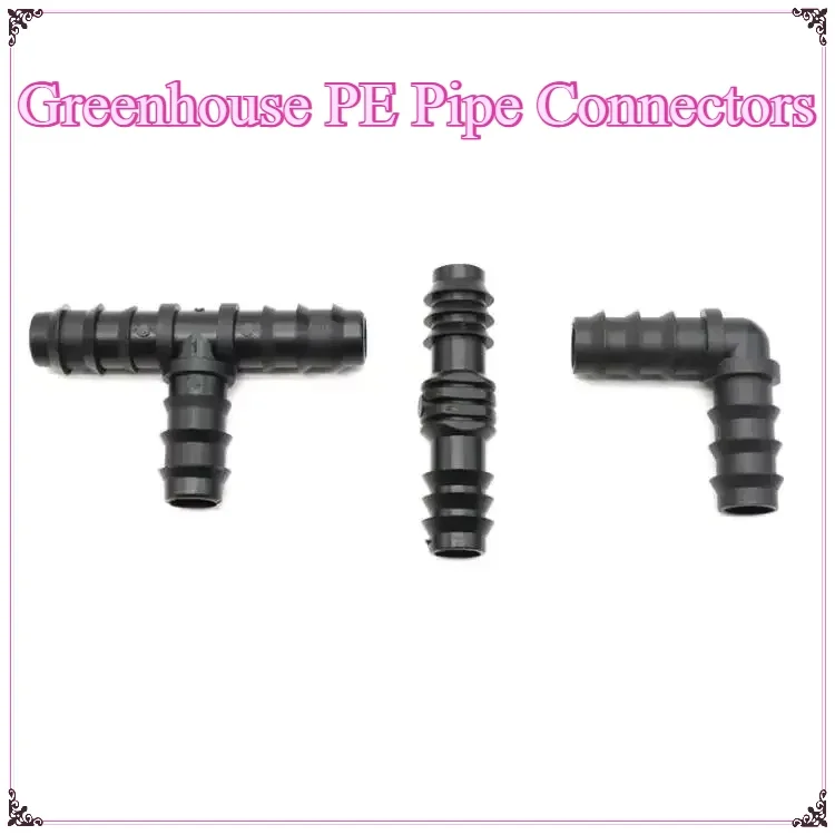 5pcs Greenhouse PE Pipe Connector 16 20 25mm Tee Straight Elbow Plug Micro Spray Irrigation Accessories Irrigation Pipe Fitting