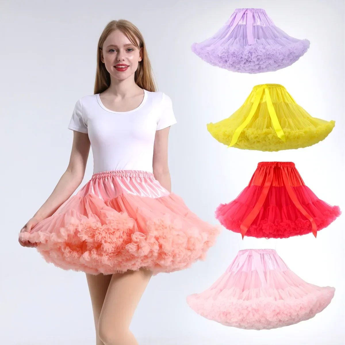 ARBXD Women Tutu Skirt Solid Fluffy Tulle Princess Ball Gown Pettiskirt Ladys Ballet Party Performance Dress for Women's clothes