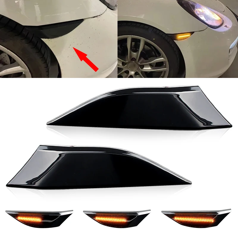 2pcs For 2012-up Porsche 991 981 718 Cayman Boxster Cayenn LED Front Side Marker Lights Turn Signal Lamp OEM# 99163115502