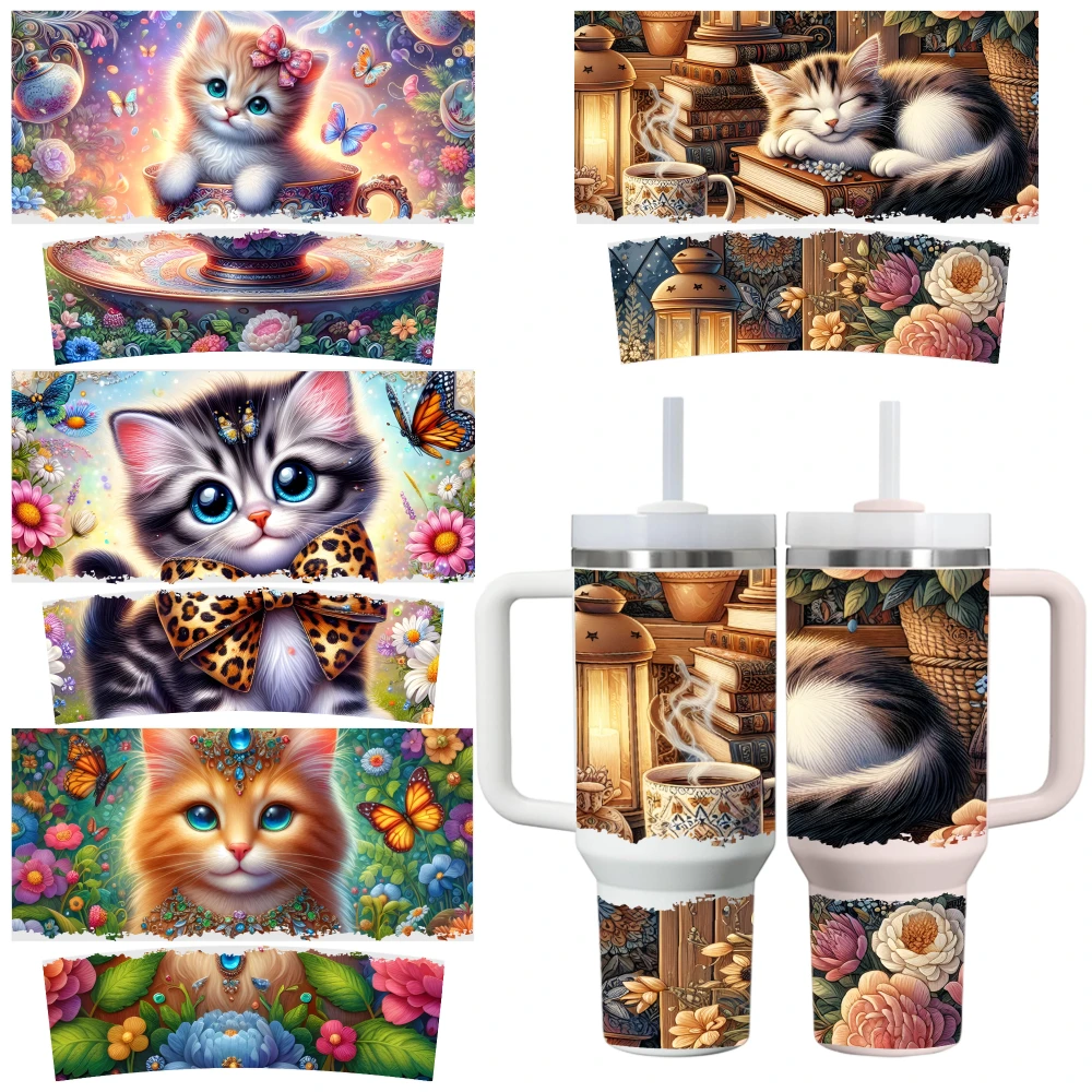 Coffee Tea Library - 4 أوراق ملصقات UV DTF بتصاميم
