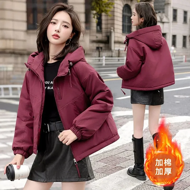

2025 Winter New Fashion Warm Cotton Padded Jackets Female Hooded Down Coat Women Parkas Joker Student Outwear Short Outcoat Tops