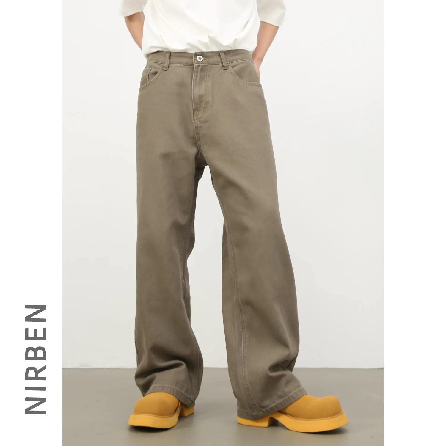 Denim Korean Version Retro Semi-elastic Waist Wide-leg Jeans Men's New Loose Casual Trousers