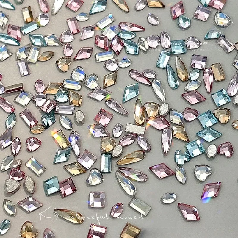 

K9 Flat Bottom Sparkle Rhinestone Pink Champagne Blue Mini Shaped Nail Art Decoration Geometric DIY Manicure Accessories Jewelry