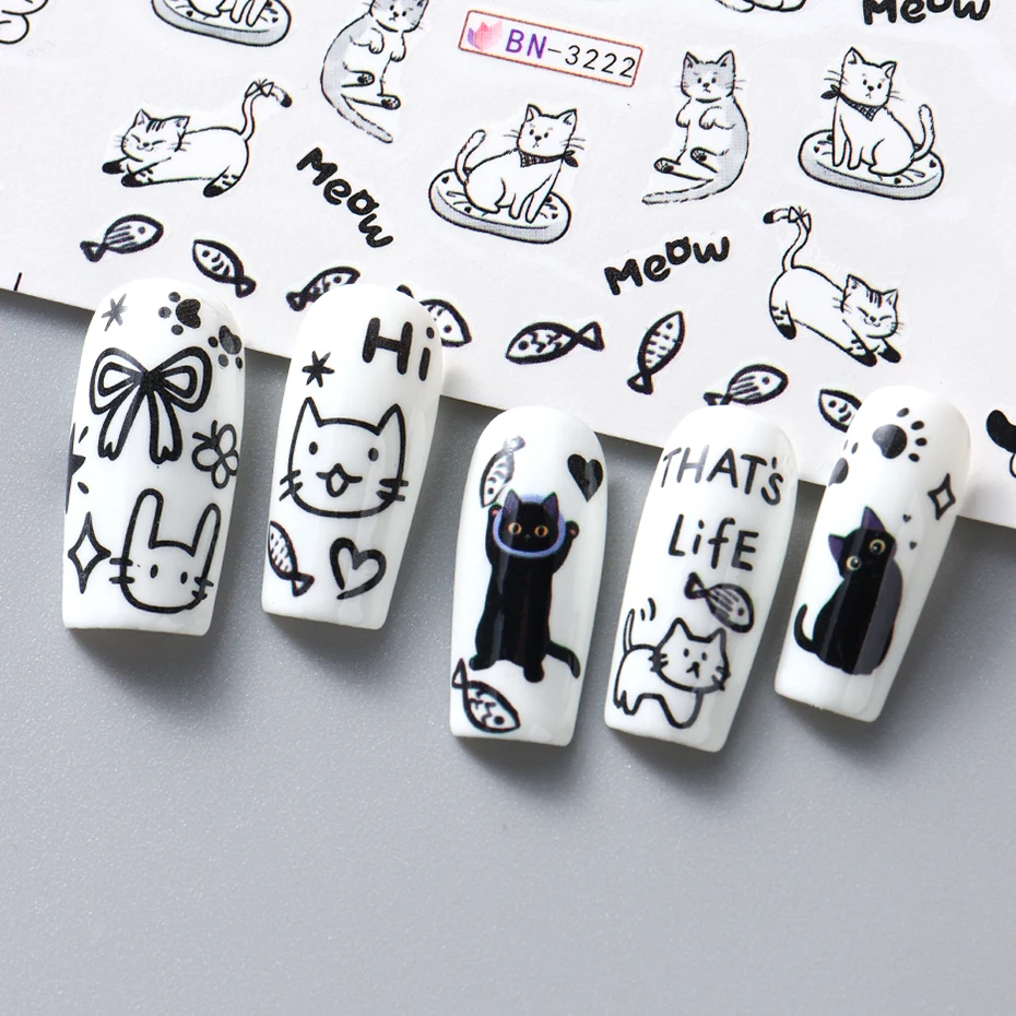 12 قطعة ملصقات الكرتون لطيف القط للأظافر نجمة زهرة القوس مسمار الشارات المياه المتزلجون الكورية اليابانية مسمار الفن مانيكير الديكور