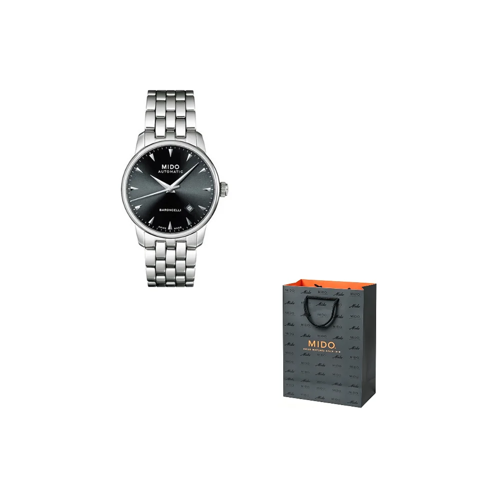 MIDO Baroncelli Automatic Mechanical Movement 50m Waterproof Men's Watches Watch 38mm Black Dial M8600.4.18.1