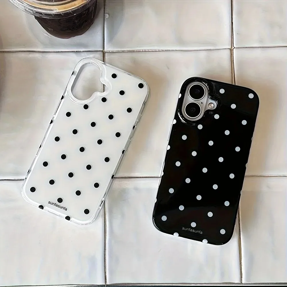 Black White Polka Phone Case for Oppo Reno13 Reno12 Reno11 Reno10 Reno8 Reno7 Reno6 Z F T Pro 4G 5G Feather Texture Back Cover