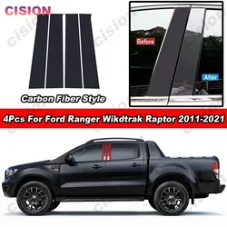 Carbon Fiber Car Door Middle Window Column Center B C Pillars Post Cover Trim Mirror Effect Sticker For Ford Ranger Wildtrak XLT