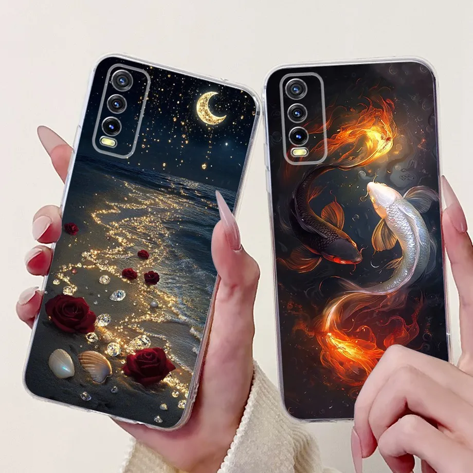 ل vivo V2027 V2028 V2029 / Vivo Y20 Y20s Y20i Y11s Y12s حافظة لينة واضحة سيليكون زهرة فراشة الكرتون الحيوانات الغطاء الخلفي
