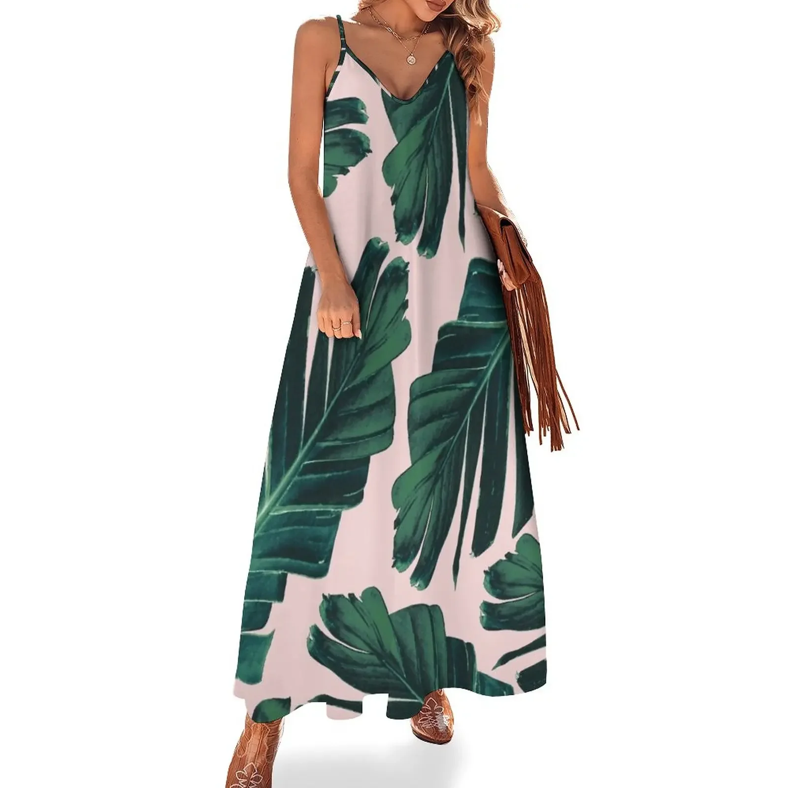

Tropical Blush Banana Leaves Dream #1 #decor #art Sleeveless Dress evening dresses women women long dresses