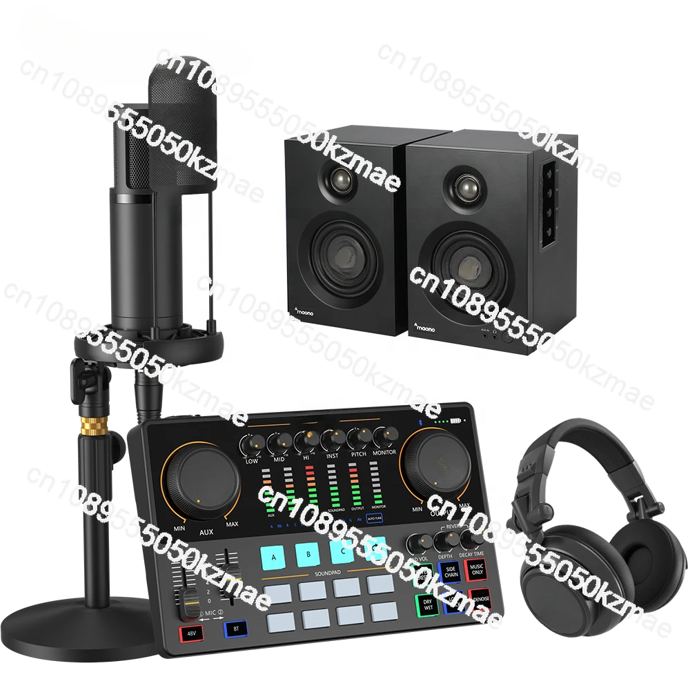 Studio Audio Interfaces DJ Mixer XLR Condenser Microphones Monitor Speaker Podcast Equipment Bundles External Sound Cards