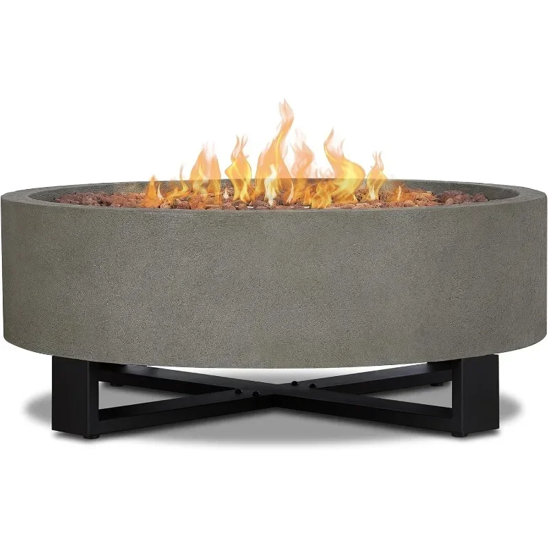 

Ideldale Round Outdoor Fire Pit Lightweight, Concrete-like Material Buttons Start, Adjustable Flame Height