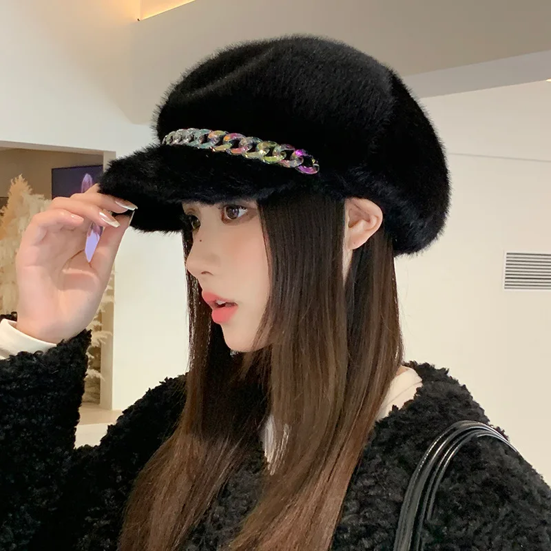 

Восьмиугольная кепка газетчика, удобный винтажный плюшевый берет, женский берет, уютный берет из искусственного меха для модных аксессуаров, повседневная одежда